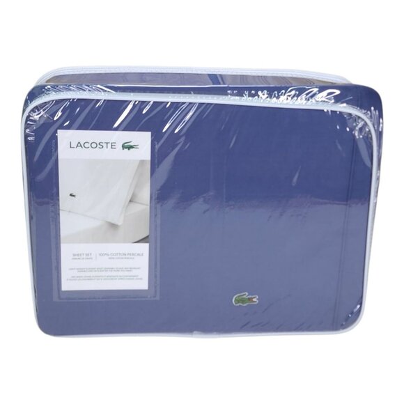 Lacoste Queen Size Sheet Set In Vintage Indigo Luxurious Comfort Cotton Percale - Picture 1 of 7